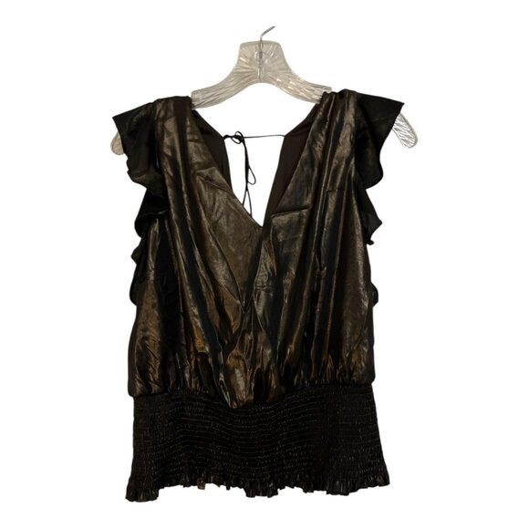 Nine West Metallic Ruffle Sleeveless Tunic Top XXL Brown Shimmer 2005 Vintage - Picture 3 of 5
